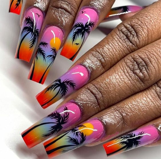 42+ Sonnenuntergang Ombré Nageldesigns