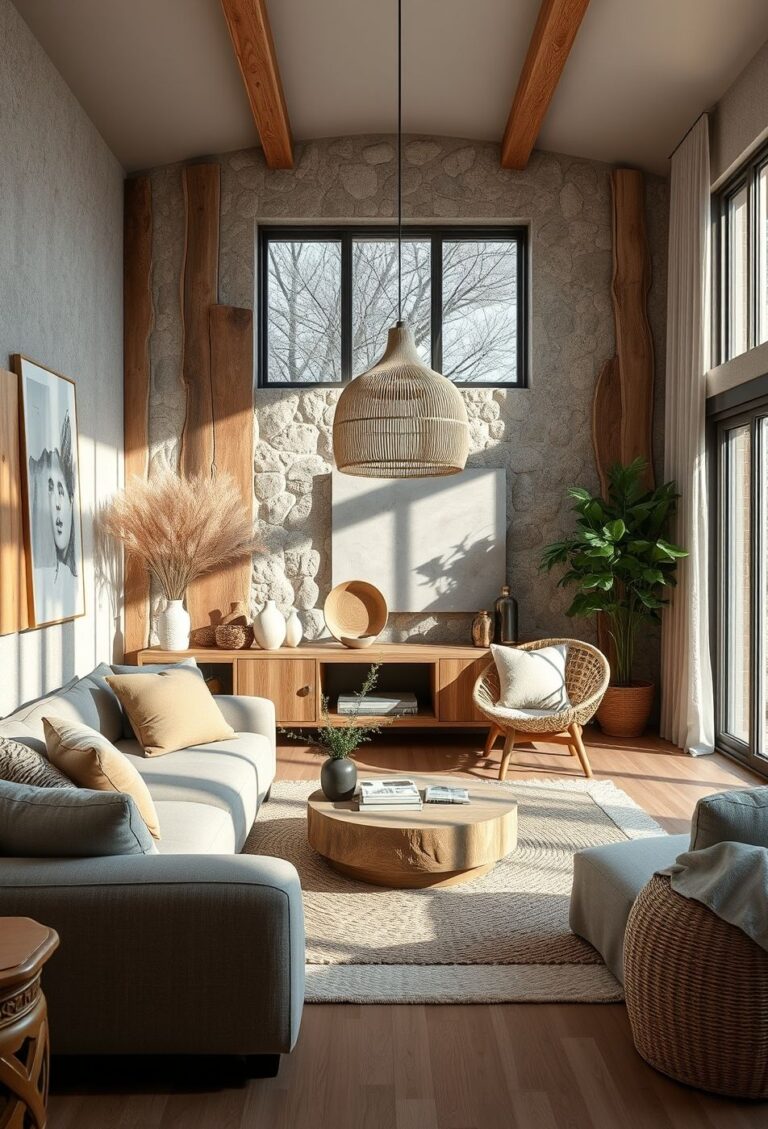 31 Naturmaterialien im Wohnzimmer